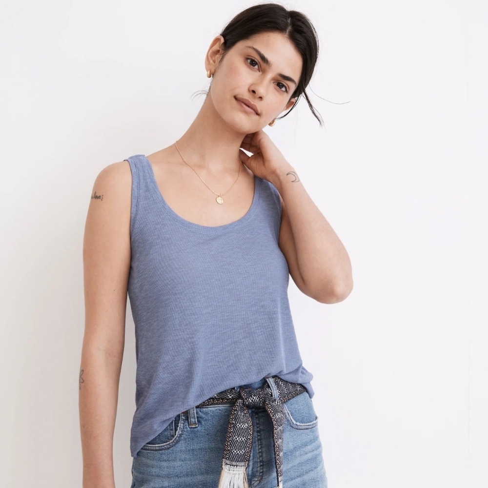 Madewell Blue Scoop Neck Ribbed Tank Top